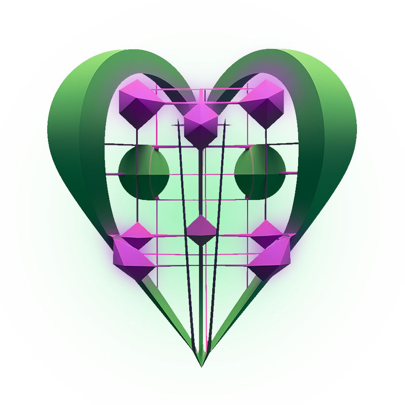 Illustration of a heart-shaped structure with geometric forms.